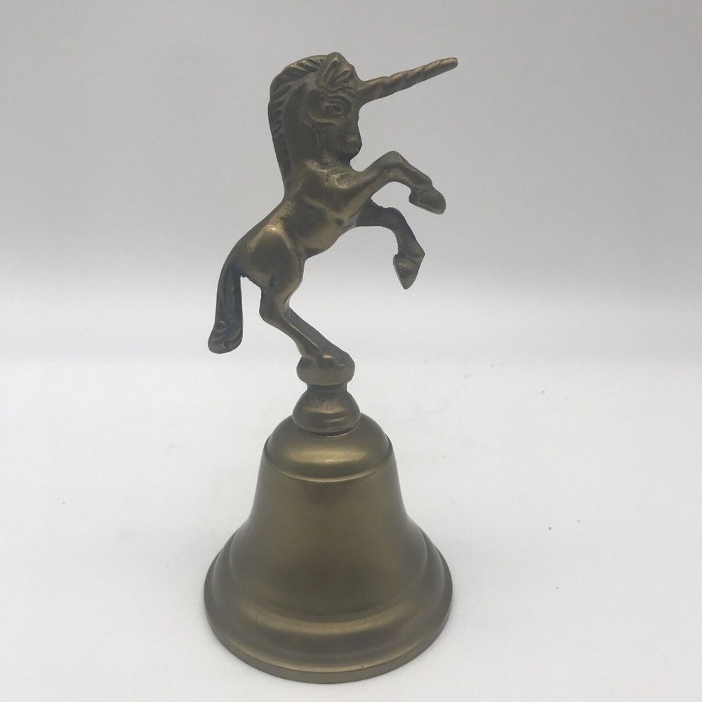 Vintage Brass Unicorn Bell 5 1/2” tall Mythical Creature Fantasy